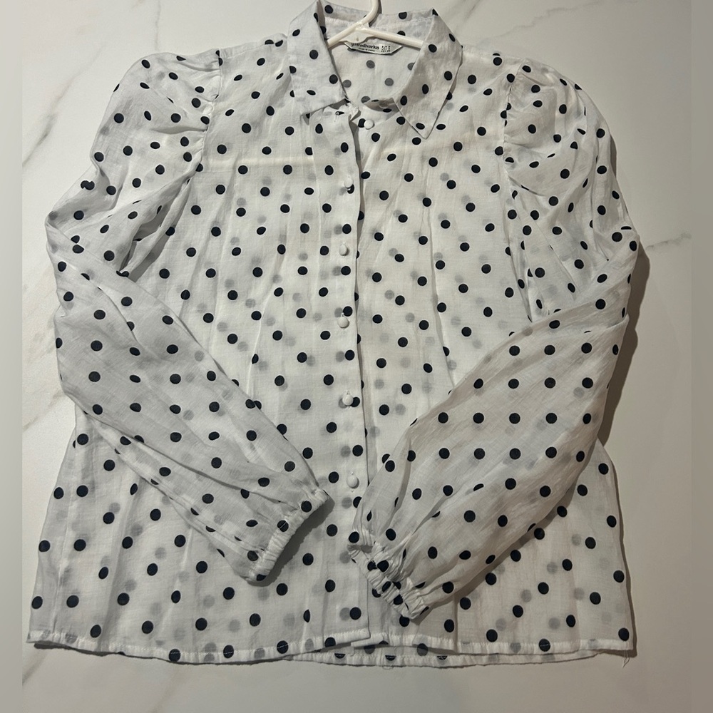 Stradivarius Black and White Polka Dot Shirt - Picture 3 of 7